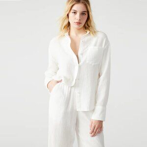 Steve Madden Juna Button Up Shirt Womens XS White Collared Long Sleeve Pocket